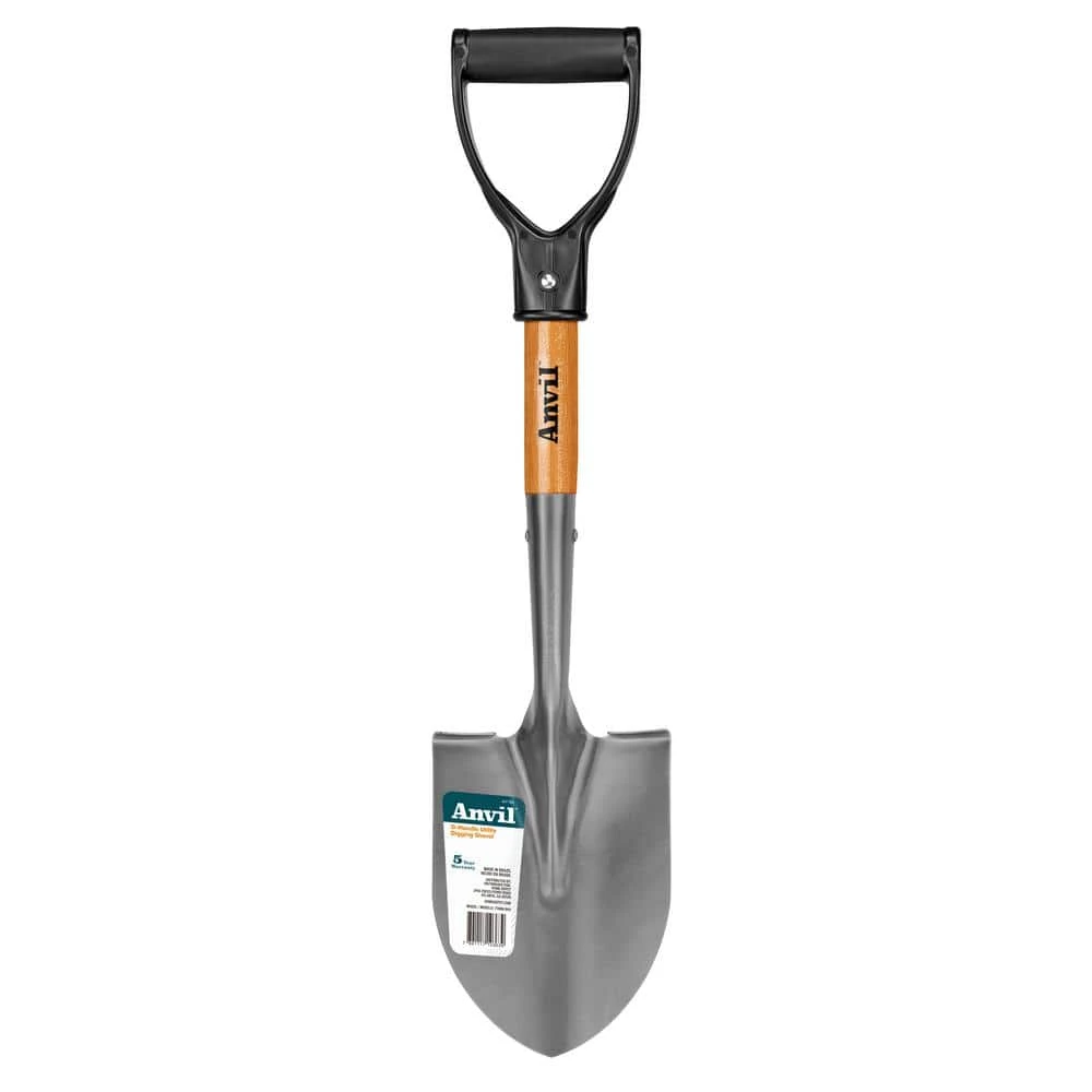 Anvil 18 in. D-Grip Short Wood Handle Compact Digging Shovel