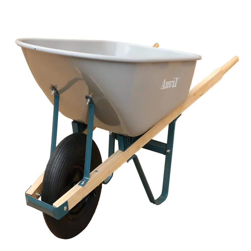 Anvil 6 cu. ft. Steel Wheelbarrow with a Pneumatic Tire and Wood Handles - Image 5