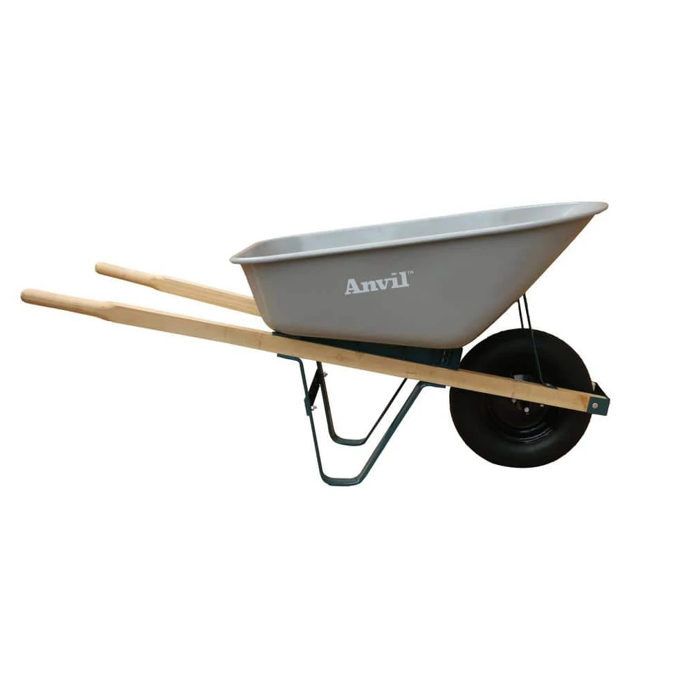 Anvil 6 cu. ft. Steel Wheelbarrow with a Pneumatic Tire and Wood Handles - Image 3