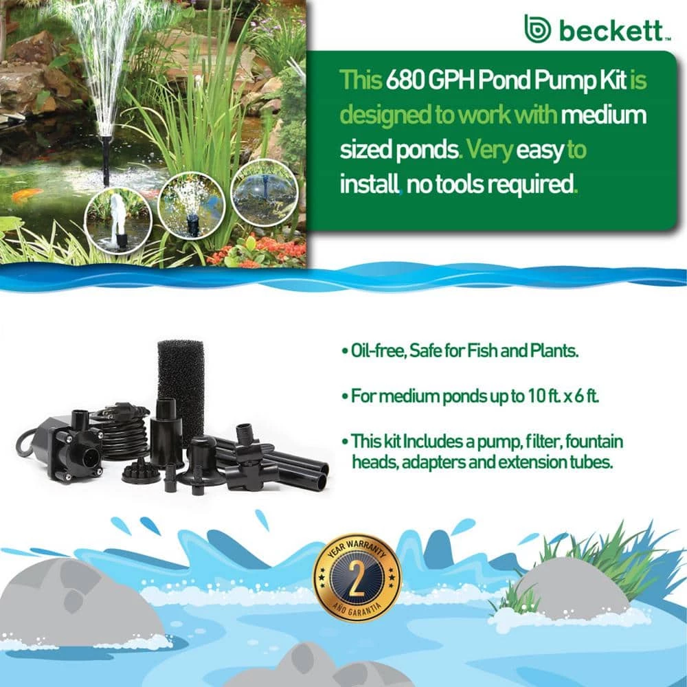 BECKETT 680 GPH Submersible Pond Pump - Image 2