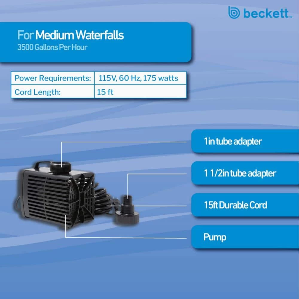 BECKETT 3550 GPH Submersible Waterfall Pump - Image 4