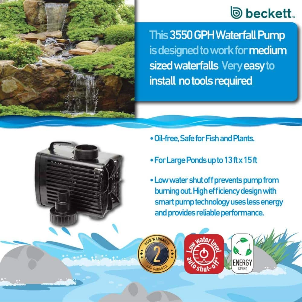 BECKETT 3550 GPH Submersible Waterfall Pump - Image 2
