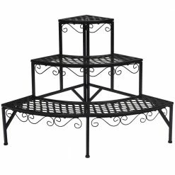 HONEY JOY 24 in. x 24 in. x 24 in. Indoor/Outdoor Black Metal Plant Stand Flower Pot Plant Display Holder 3-Tier