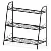 HONEY JOY Ladder-Shapped Indoor/Outdoor Black Metal Plant Stand 3-Tier Potted Holder Shelf Shoe Rack