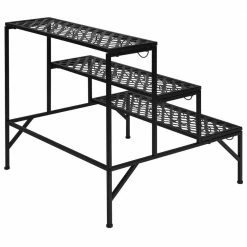 HONEY JOY 27.5 in. Indoor/Outdoor Black Metal Plant Stand Flower Potted Holder Ladder Storage Rack (3-Tier)