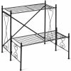 HONEY JOY 23.5 in. Indoor/Outdoor Black Iron Plant Stand Flower Rack Pot Shelf Home Storage Organizer (2-Tier)