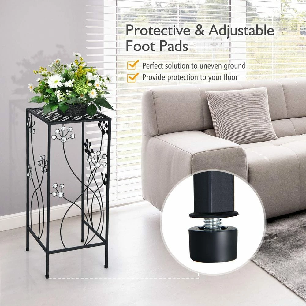 HONEY JOY 3-Pieces Metal Plant Stand Flower Pots Display Rack with Crystal Floral Design for Garden Square (Set of 3) - Image 5