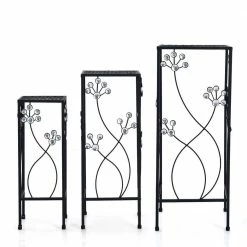 HONEY JOY 3-Pieces Metal Plant Stand Flower Pots Display Rack with Crystal Floral Design for Garden Square (Set of 3)