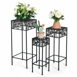 HONEY JOY 3-Pieces Metal Plant Stand Flower Pots Display Rack with Colorful Ceramic Beads for Garden