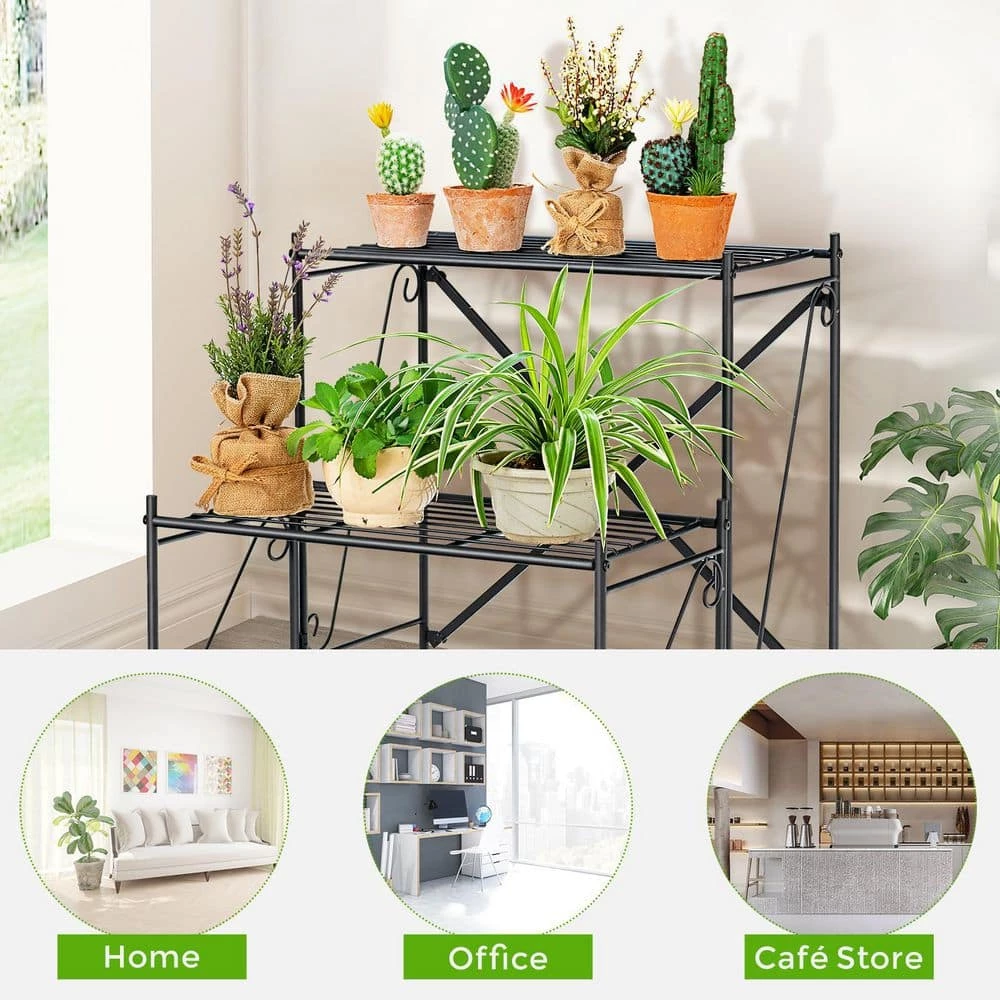 HONEY JOY 2-Tier Indoor and Outdoor Iron Storage Shelf Ladder Plant Stand Flower Pot Display Shelf Rack Natural - Image 6