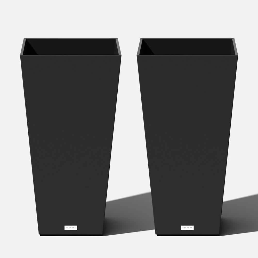 Veradek Midland 30 in. Black Plastic Tall Square Planter (2-Pack)
