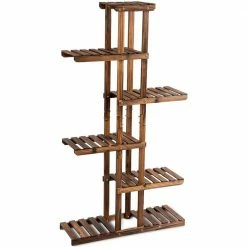 HONEY JOY 29.5 in. x 10 in. x 55.5 in. Indoor/Outdoor Brown Wood Plant Flower Display Shelf Flower Pot Rack (6-Tier)
