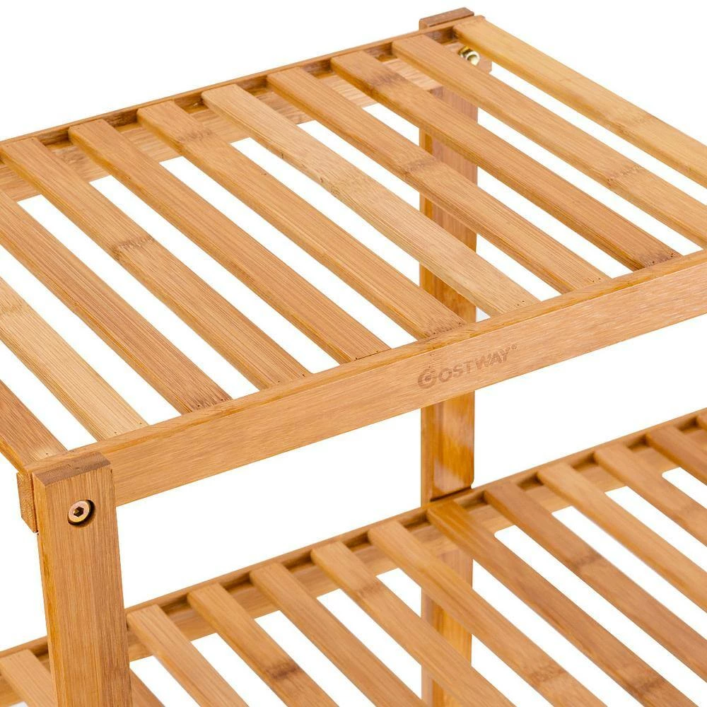 HONEY JOY 45 in. x 12 in. x 56 in. Wood Display Shelf Indoor/Outdoor Multi-Functional Bamboo Flower Plant (4-Tier) - Image 5