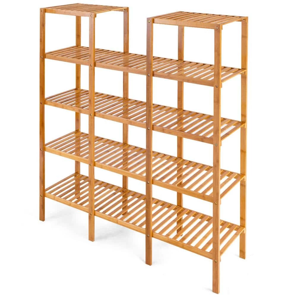 HONEY JOY 45 in. x 12 in. x 56 in. Wood Display Shelf Indoor/Outdoor Multi-Functional Bamboo Flower Plant (4-Tier) - Image 4