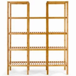 HONEY JOY 45 in. x 12 in. x 56 in. Wood Display Shelf Indoor/Outdoor Multi-Functional Bamboo Flower Plant (4-Tier)