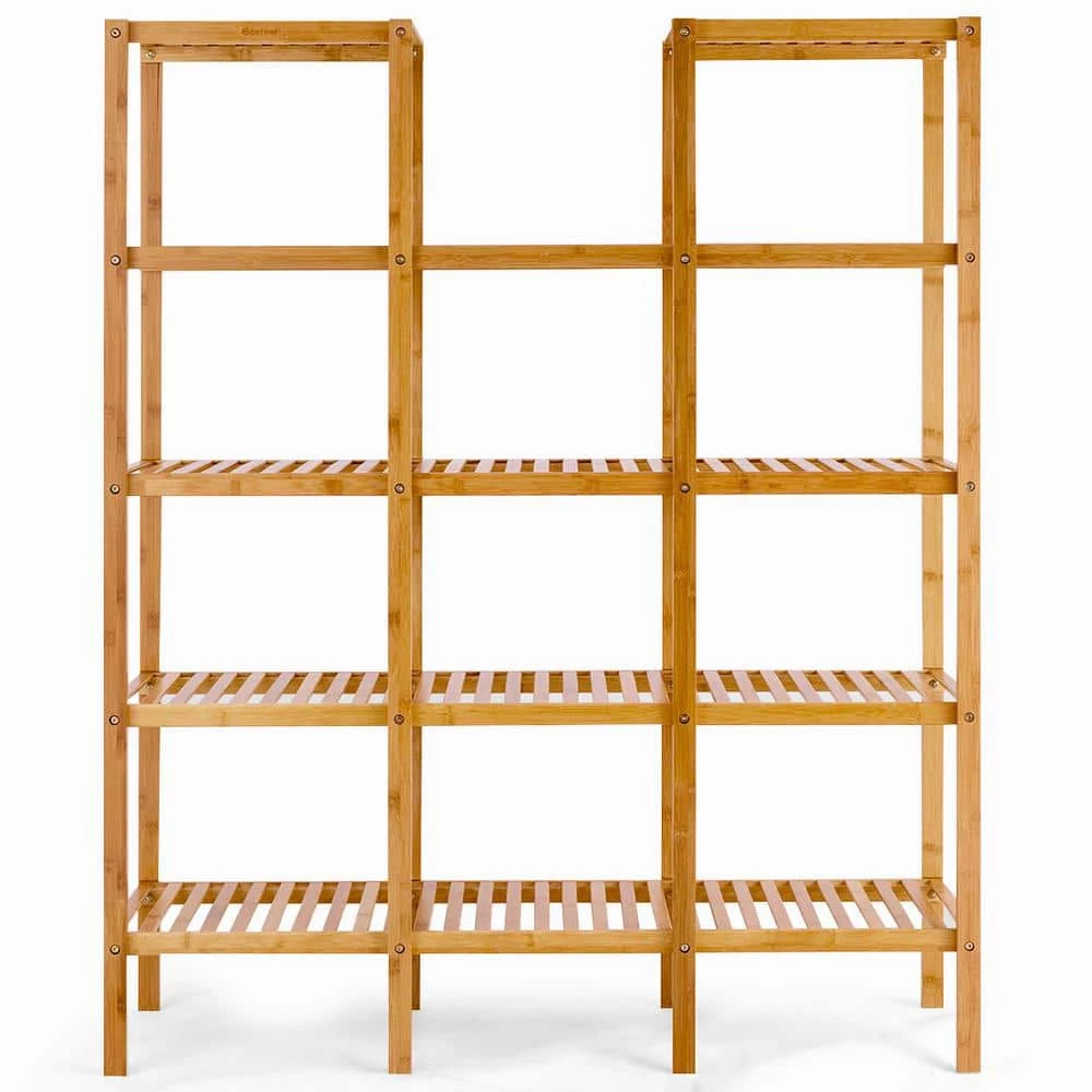 HONEY JOY 45 in. x 12 in. x 56 in. Wood Display Shelf Indoor/Outdoor Multi-Functional Bamboo Flower Plant (4-Tier)