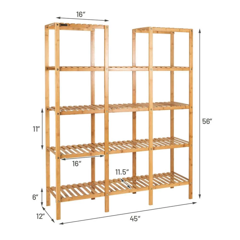 HONEY JOY 45 in. x 12 in. x 56 in. Wood Display Shelf Indoor/Outdoor Multi-Functional Bamboo Flower Plant (4-Tier) - Image 3