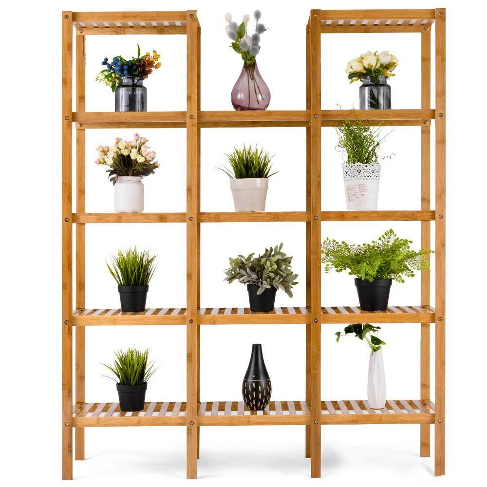 HONEY JOY 45 in. x 12 in. x 56 in. Wood Display Shelf Indoor/Outdoor Multi-Functional Bamboo Flower Plant (4-Tier) - Image 2