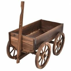 HONEY JOY 47.2 in. x 17.0 in. x 21.0 in. Outdoor Brown Wood Flower Planter Wagon Decor Wheels