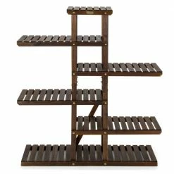 HONEY JOY 48 in. Indoor/Outdoor Brown Wood Plant Stand Vertical Flower Display Rack with Space-Saving Organizer Shelf 6-Tier