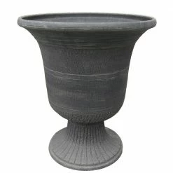 Exaco Modena 18 in. H x 16 in. W Dark Gray Washed Fiber-Clay Urn