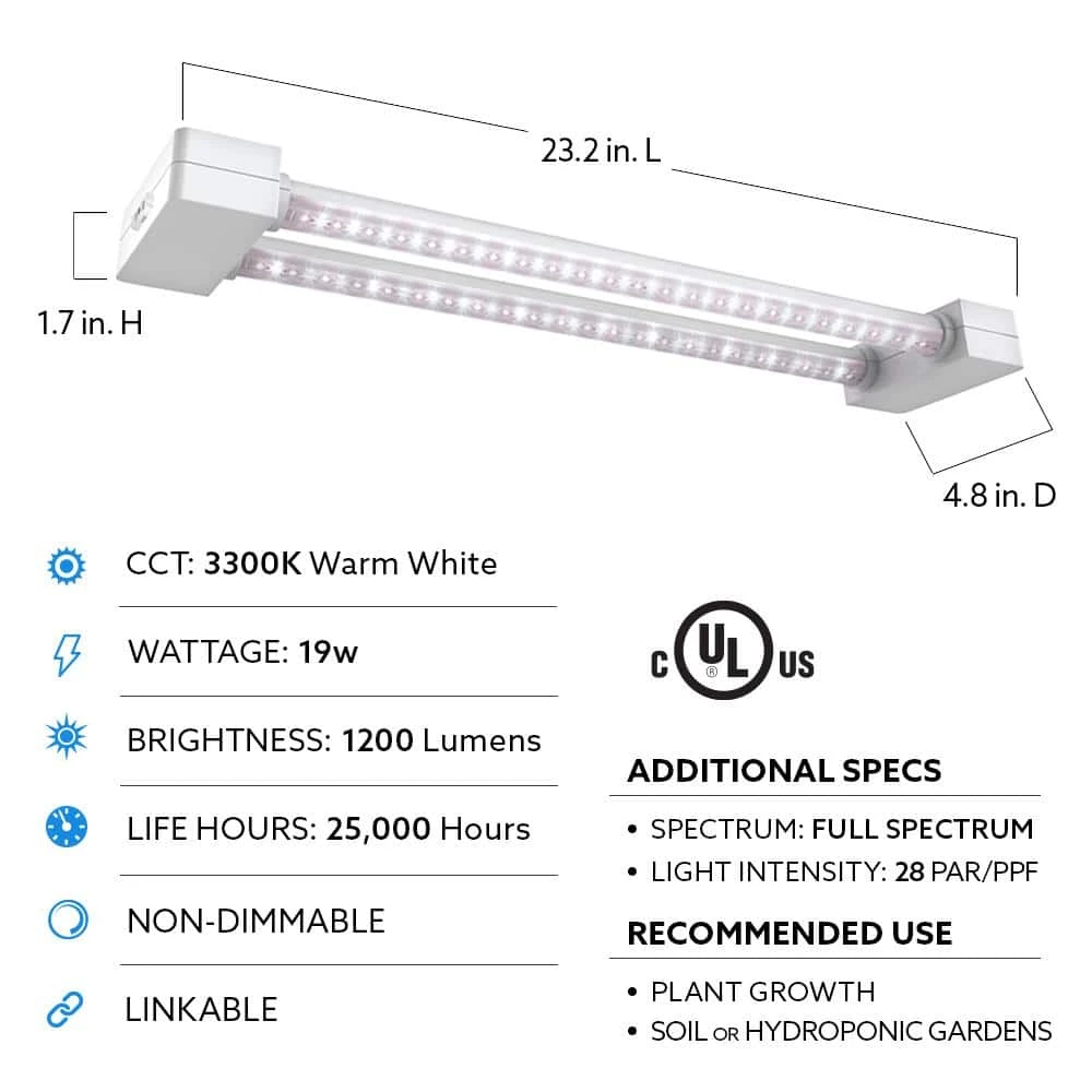Feit Electric 2 ft. 2-Light 19-Watt Full Spectrum LED Non-Dimmable Indoor Linkable Plant Grow White Light Fixture, Daylight - Image 2
