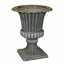 Exaco Imperial 14 in. H x 11 in. W Washed Gray Fiber-Resin Urn