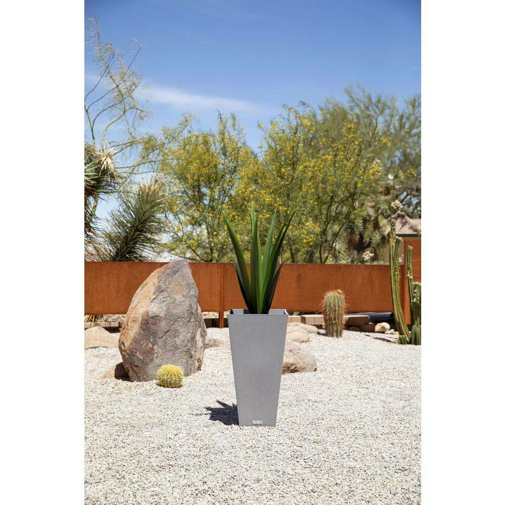 Veradek Midland 26 in. Gray Plastic Tall Square Planter - Image 8
