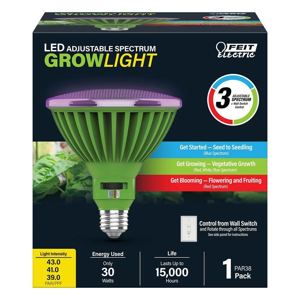 Feit Electric 30-Watt PAR38 Selectable Spectrum for Seeding, Growing Blooming Indoor Greenhouse E26 Plant Grow LED Light Bulb(12-Pack) - Image 2