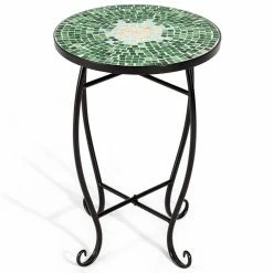 HONEY JOY 21 in. H x 14 in. D Outdoor Green Plant Stand Top Round Accent Steel Table Garden