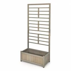 HONEY JOY 68 in. Grey Wood Planter Box with Trellis Plant Raised Bed for Flower Climbing for Garden Balcony Patio Yard