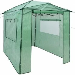HONEY JOY 6 ft. x 8 ft. x 7 ft. Walk-In Metal Green Greenhouse Portable Pop-Up Garden with Windows and Door