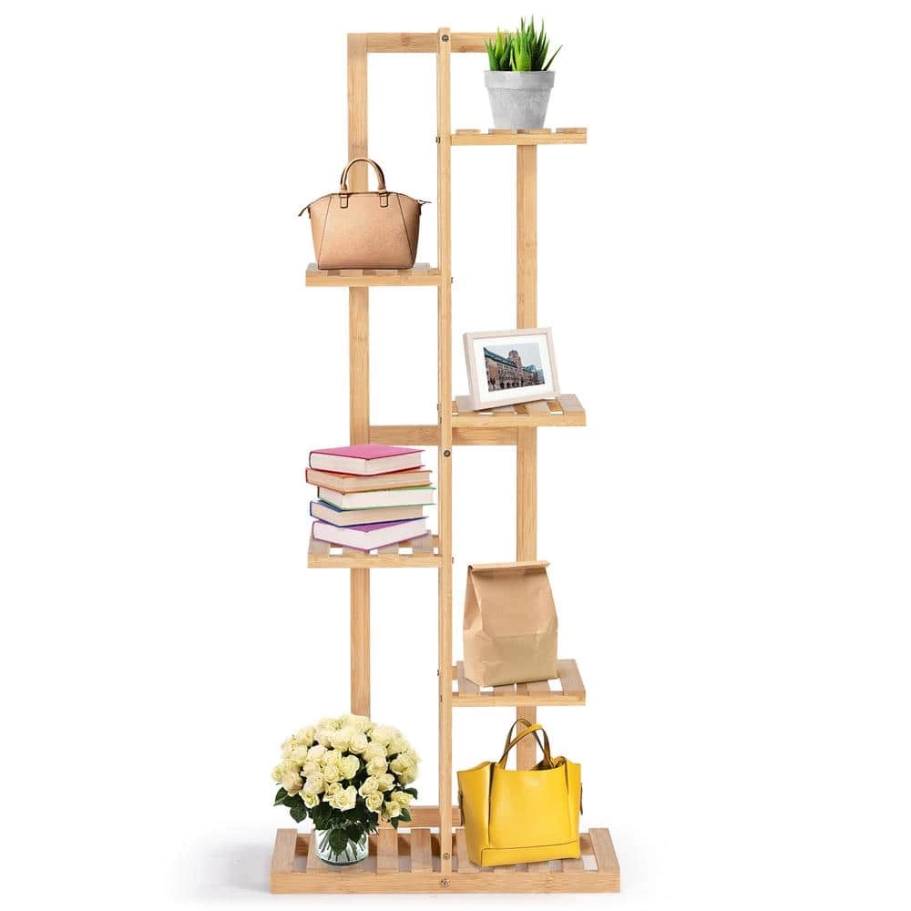 HONEY JOY 20 in. Indoor/Outdoor Natural Wood Plant Stand Multiple Tier Flower Shelf Plant Display Holder (6-Tier) - Image 5