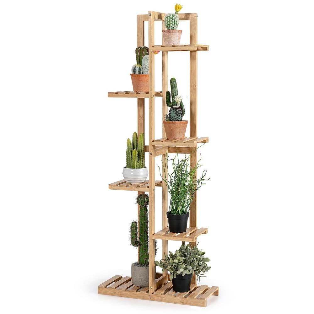 HONEY JOY 20 in. Indoor/Outdoor Natural Wood Plant Stand Multiple Tier Flower Shelf Plant Display Holder (6-Tier) - Image 4