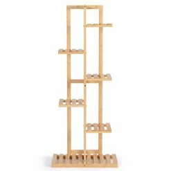 HONEY JOY 20 in. Indoor/Outdoor Natural Wood Plant Stand Multiple Tier Flower Shelf Plant Display Holder (6-Tier)