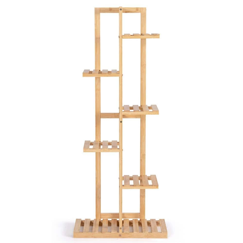 HONEY JOY 20 in. Indoor/Outdoor Natural Wood Plant Stand Multiple Tier Flower Shelf Plant Display Holder (6-Tier)