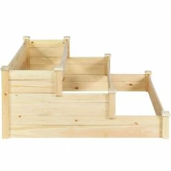 HONEY JOY 3-Tier Oak Wooden Raised Garden Bed Planting Box Growing Flower Vegetables Outdoor