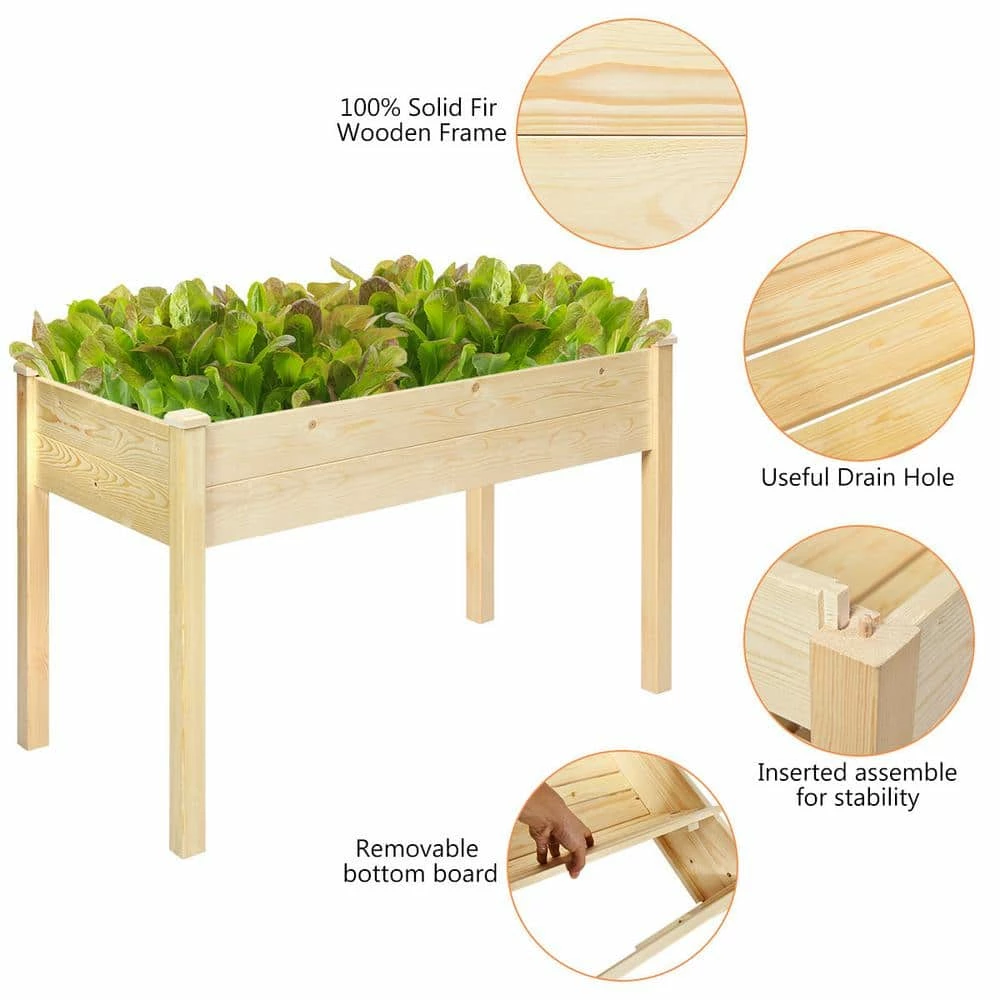 HONEY JOY 49.5 in. x 23.5 in. x 30 in. Oak Wood Vegetable Flower Planter Wooden Garden - Image 5