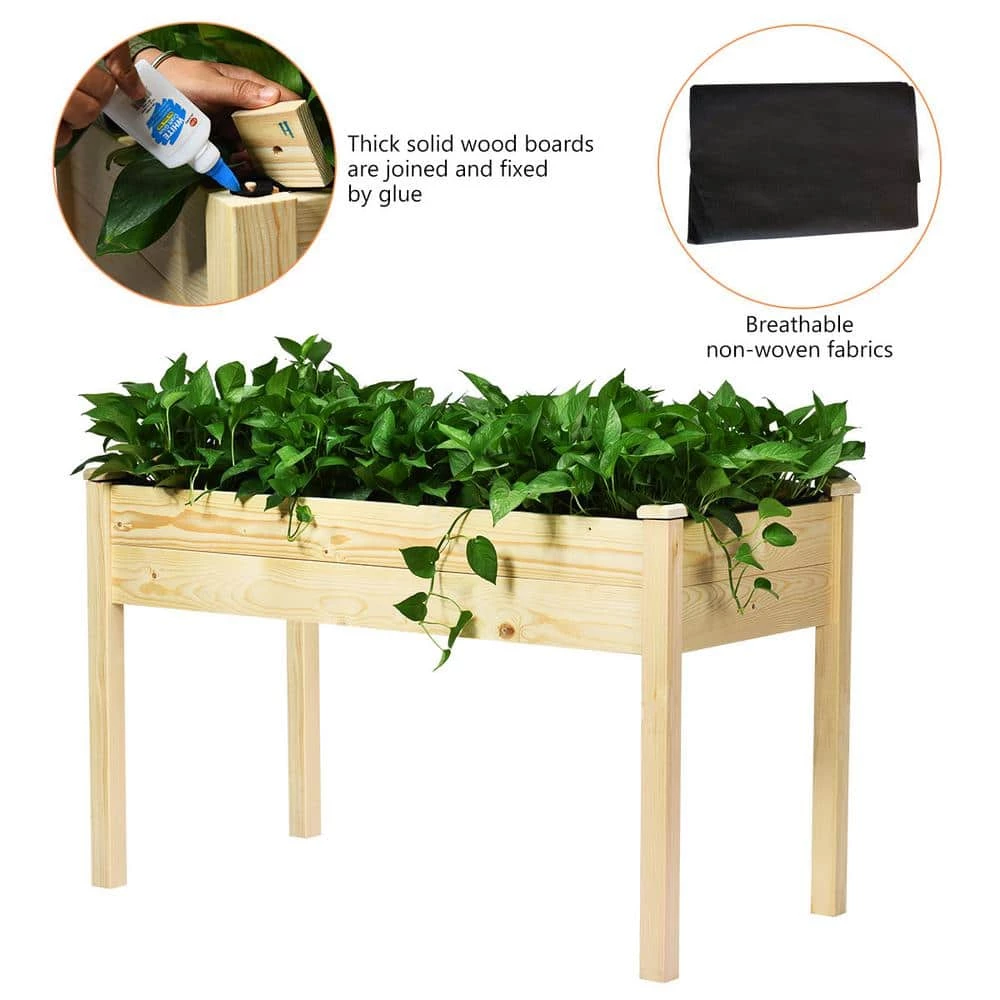 HONEY JOY 49.5 in. x 23.5 in. x 30 in. Oak Wood Vegetable Flower Planter Wooden Garden - Image 6