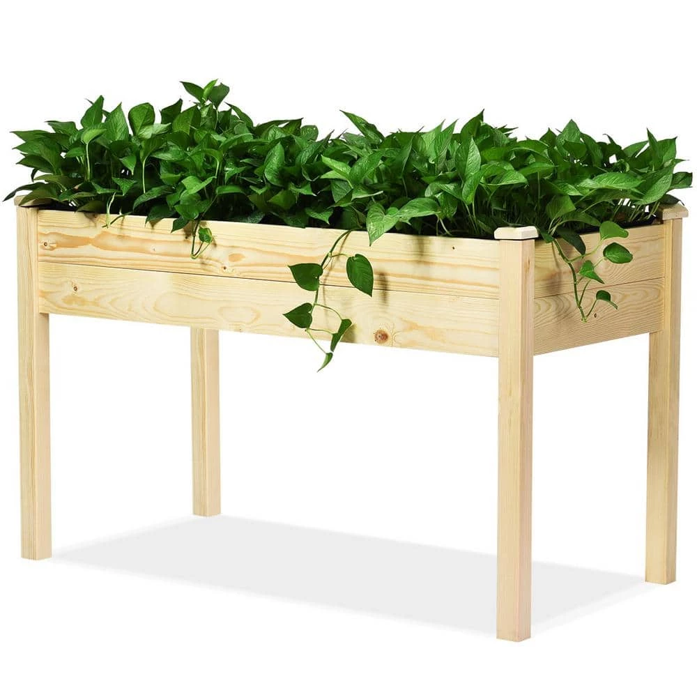 HONEY JOY 49.5 in. x 23.5 in. x 30 in. Oak Wood Vegetable Flower Planter Wooden Garden - Image 3