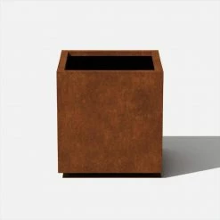 Veradek Rust Corten Cube Medium Steel Metal Square Planter