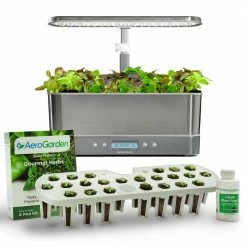 AeroGarden Harvest Elite Slim, Stainless Steel with Seed Starting System Bundle