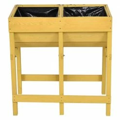 HONEY JOY 28 in. x 18 in. x 28.5 in. Thick Yellow Wood Raised Planter Free Standing Planting Container Vegetable Flower Bed